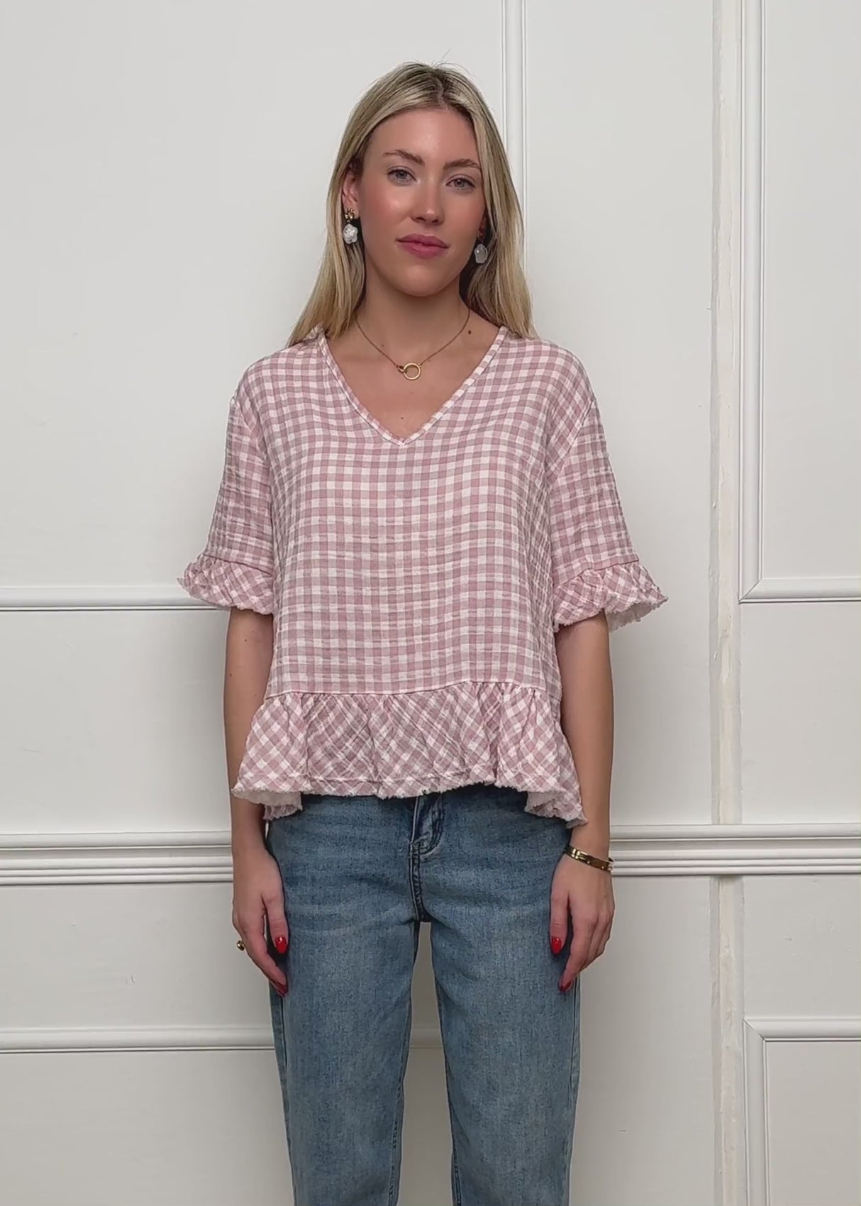 Musselin Shirt mit Vichy-Print - rosa von SASSYCLASSY