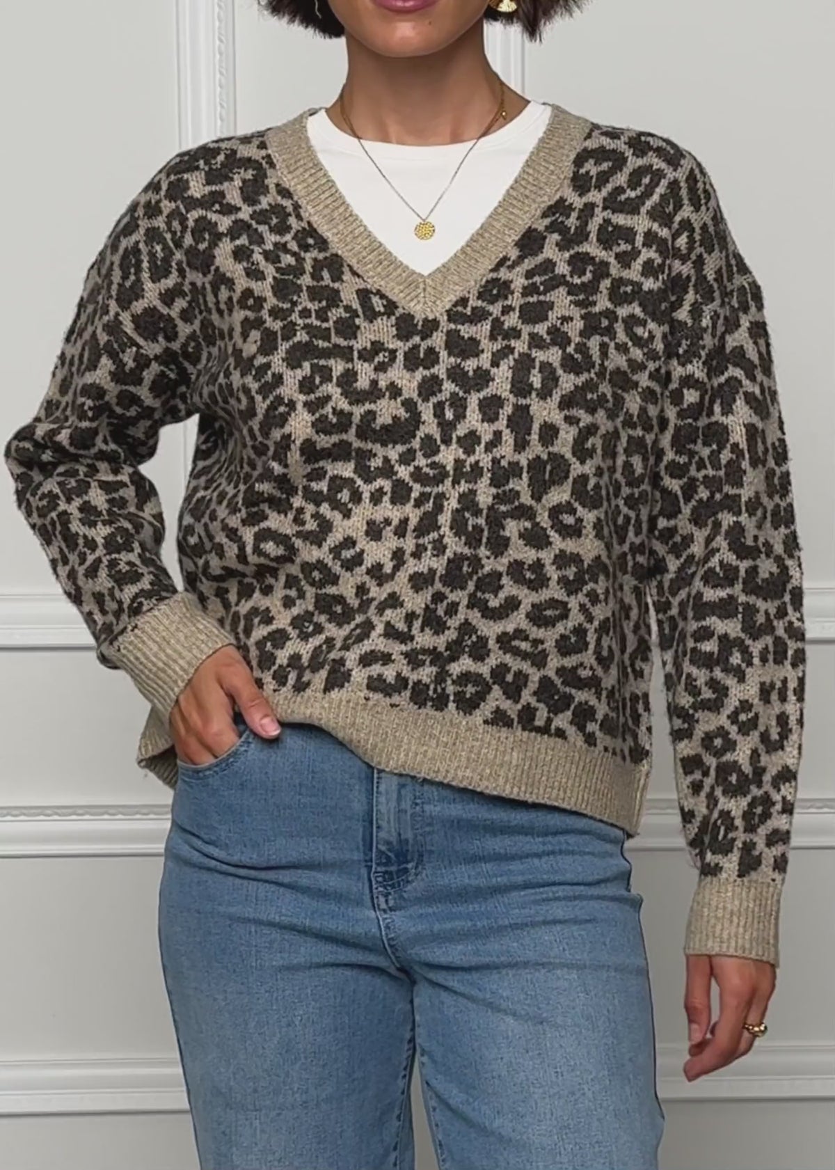 Strickpullover mit Leopardenmuster - braun-taupe by SASSYCLASSY