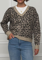 Strickpullover mit Leopardenmuster - braun-taupe