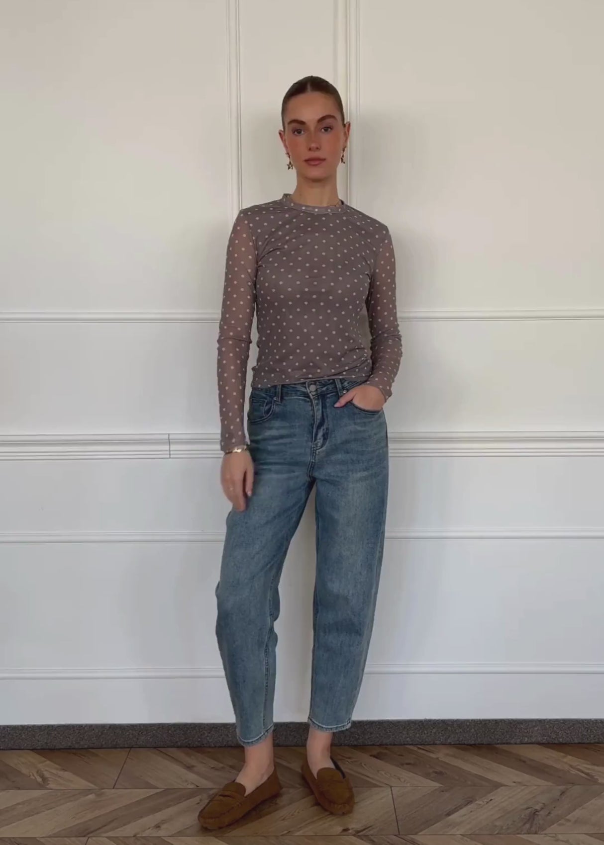 Mesh long-sleeved shirt with polka dots - grey by SASSYCLASSY