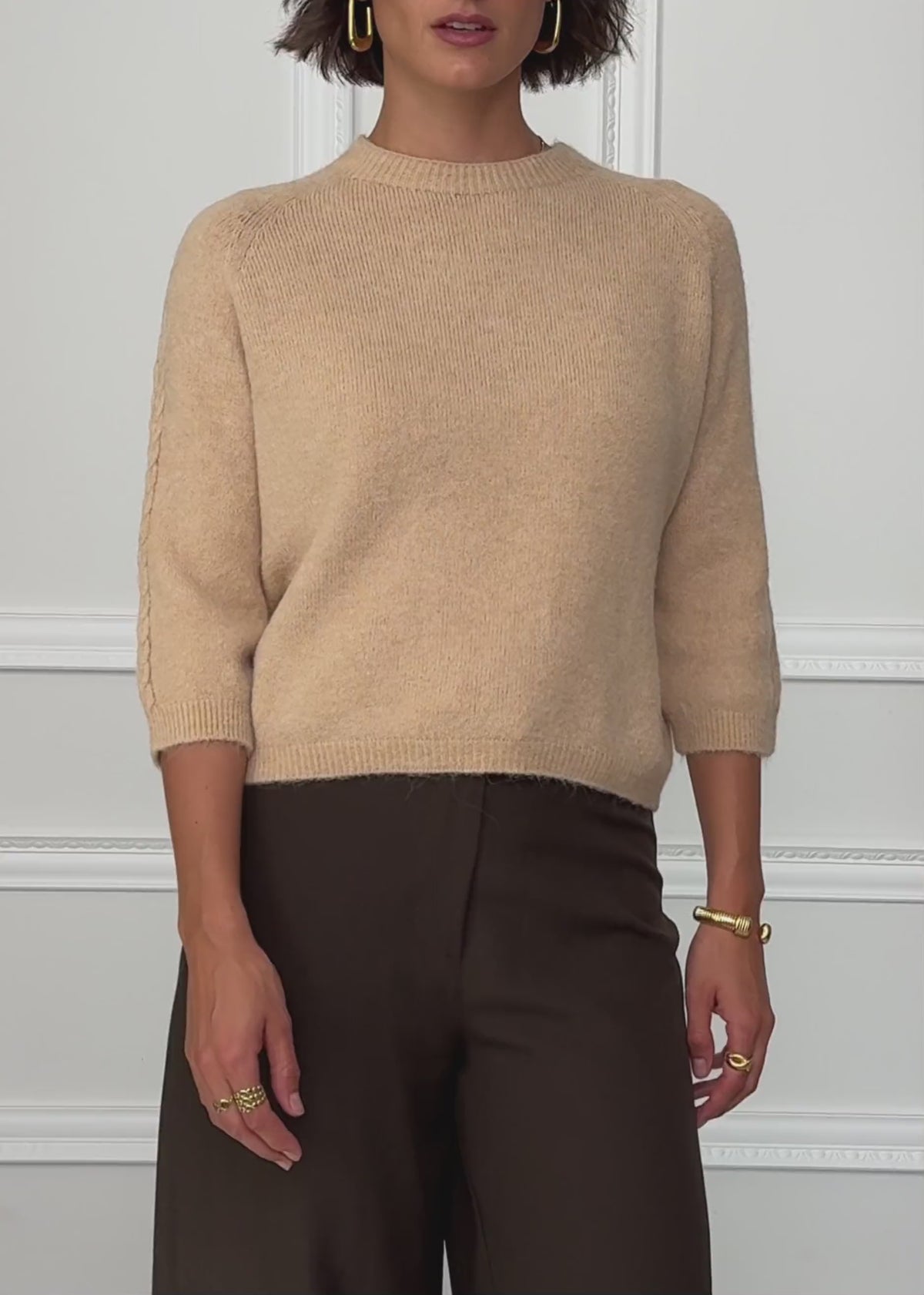 Knit top with cable knit detail - beige by SASSYCLASSY