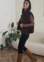 Mesh Langarmshirt mit Leo-Print - braun