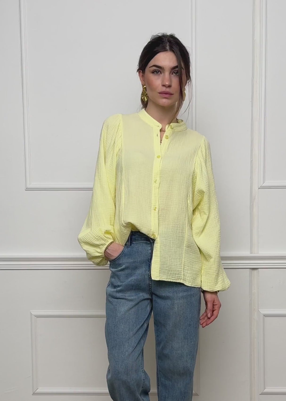 Musselin Bluse mit Fledermausärmeln - buttergelb