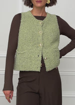 Bouclé-Weste mit Taschen - grün