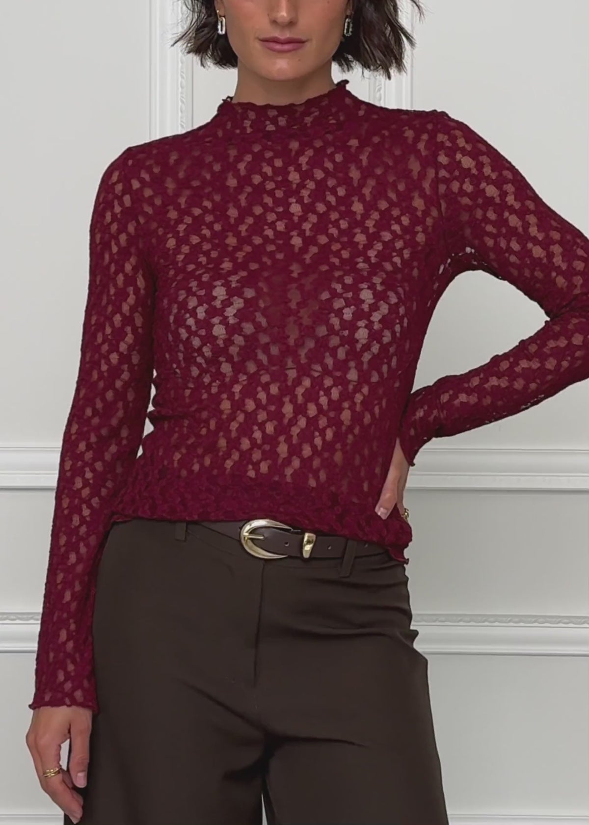 Lace long-sleeved top - burgundy by SASSYCLASSY