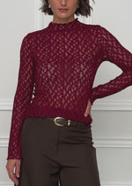 Lace long-sleeved top - burgundy