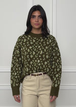 Jumper with wide ribbing and leopard print - khaki