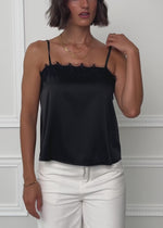 Satin Top mit Spitze - schwarz