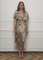 Satin Midikleid mit Animal Print - grün