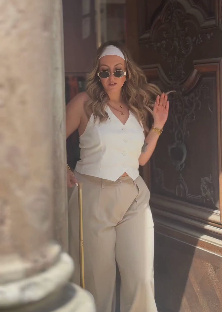 sassyclassy Weite Hose mit Bundfalten - beige