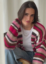 Gestreifter, mehrfarbiger Cardigan - pink