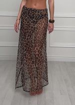 Mesh Pareo mit Leo-Print - braun