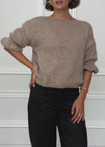 Boat neck jumper with three-quarter sleeves - taupe