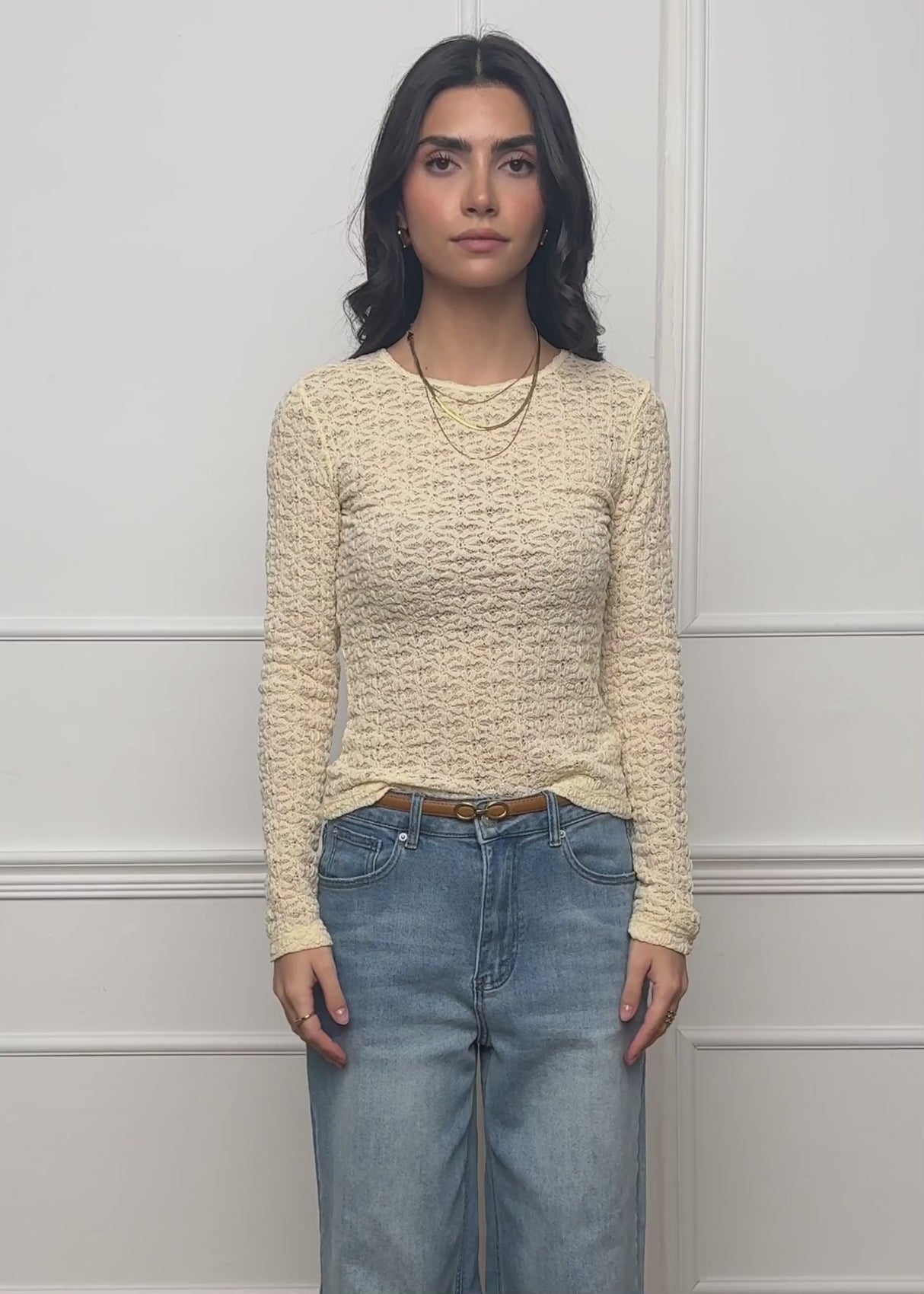 Long-sleeved floral lace shirt - butter yellow by SASSYCLASSY