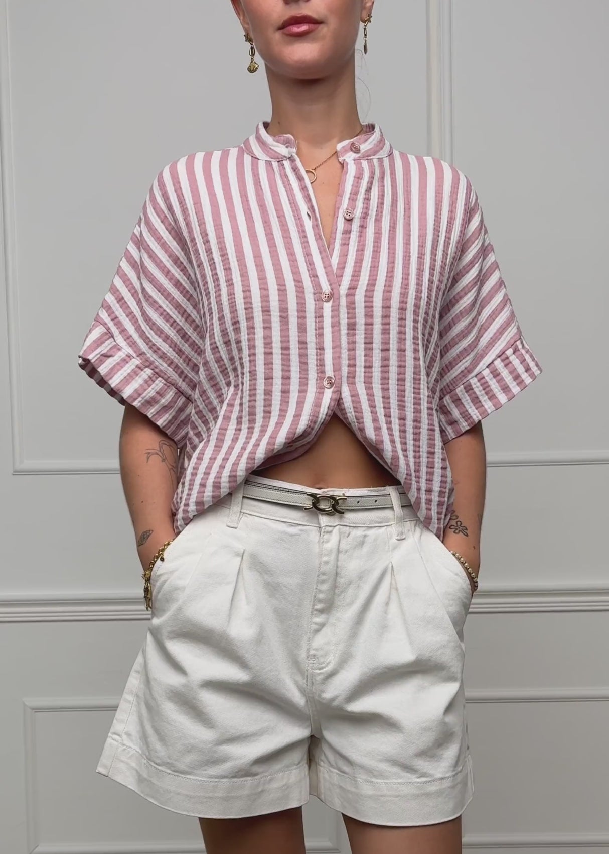 Wide High-Waist Denim Shorts - Off-white