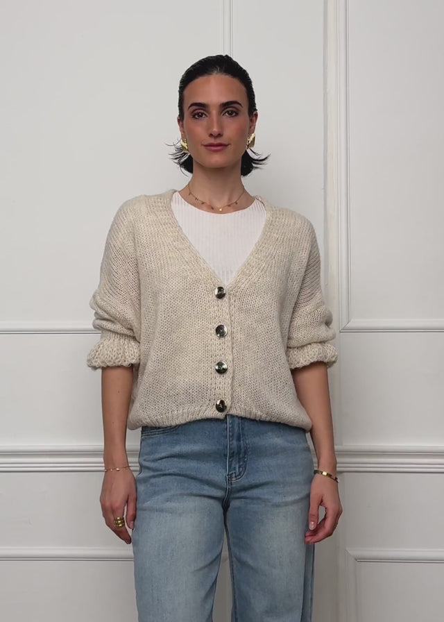 Cardigan with three-quarter sleeves - light beige by SASSYCLASSY