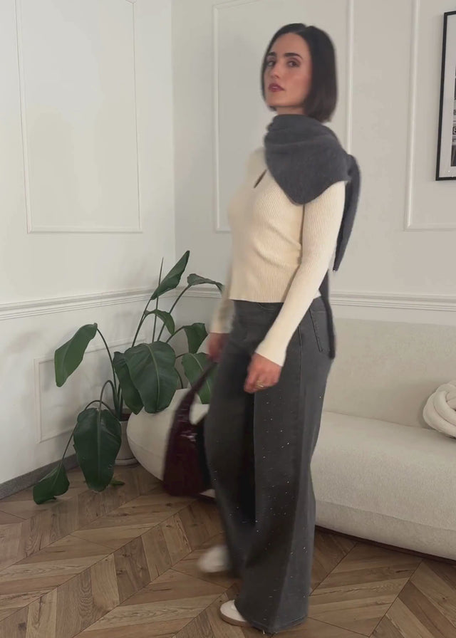 Wide Leg Jeans mit Strasssteinen - dunkelgrau von SASSYCLASSY