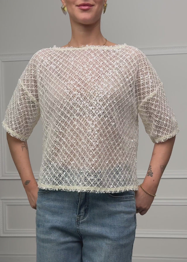 Mesh top with sequins - cream by SASSYCLASSY