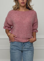 Boat neck jumper with three-quarter sleeves - dusty rose