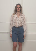 Chiffon Bluse mit Volants und Punktemuster - offwhite