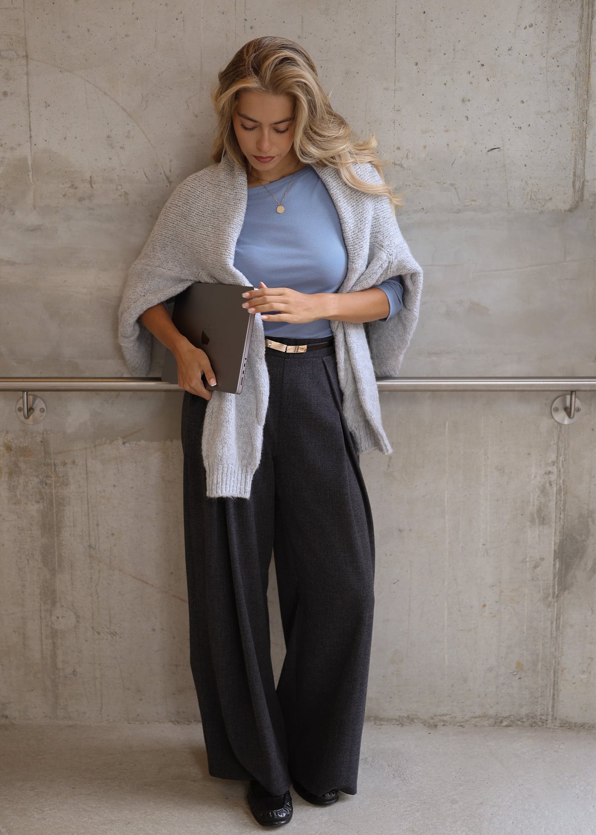 3/4 Arm Rippshirt - jeansblau