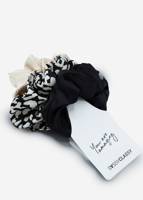 3er Set Scrunchies - schwarz-champagner-leo