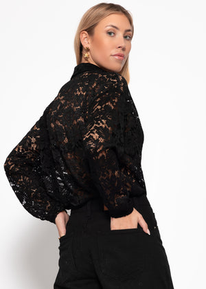 Bluse aus transparenter Spitze - schwarz
