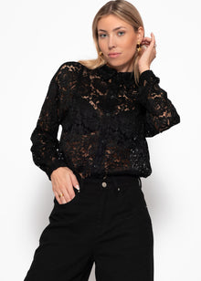 Transparent lace blouse - black