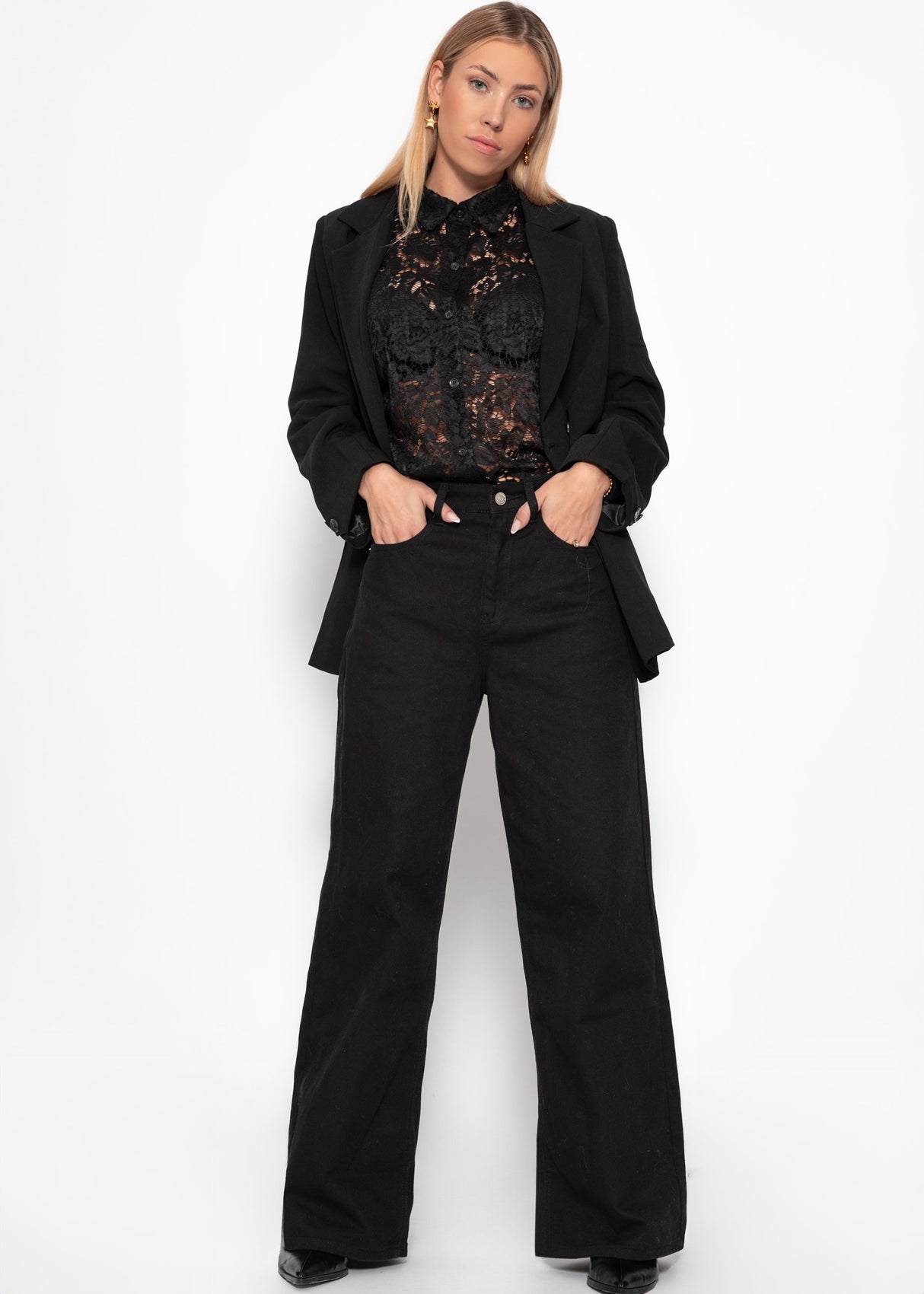 Bluse aus transparenter Spitze - schwarz
