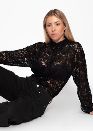 Bluse aus transparenter Spitze - schwarz