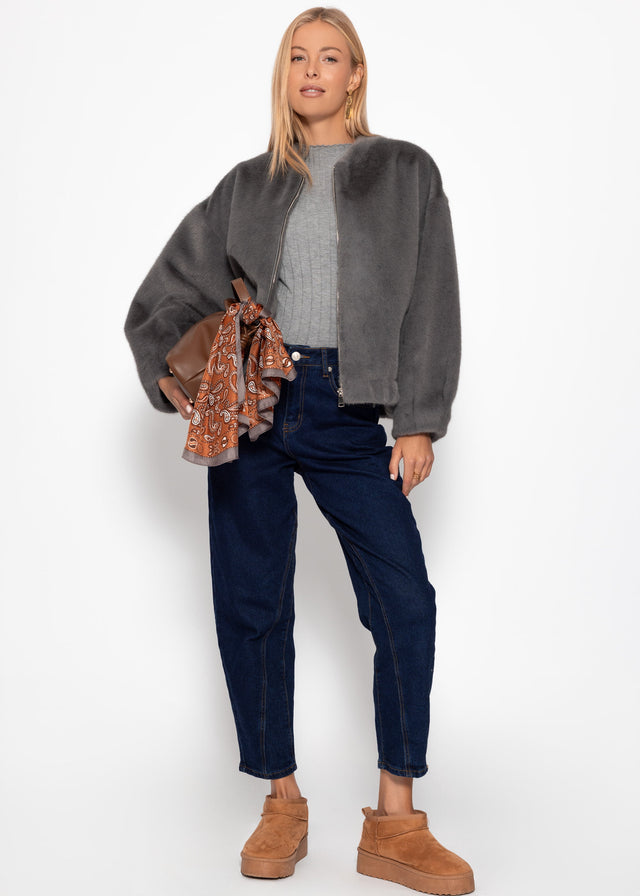 Faux fur bomber jacket - grey