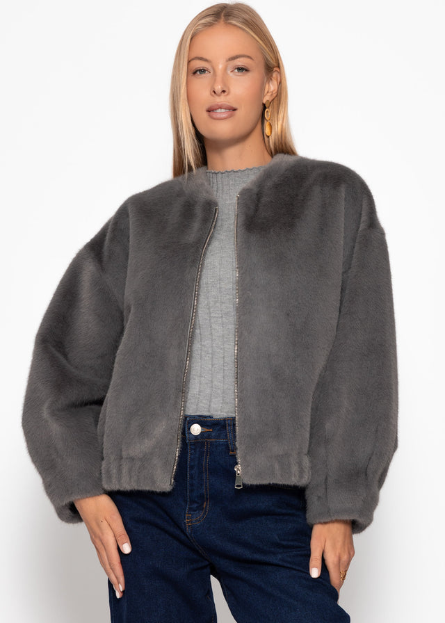 Faux fur bomber jacket - grey