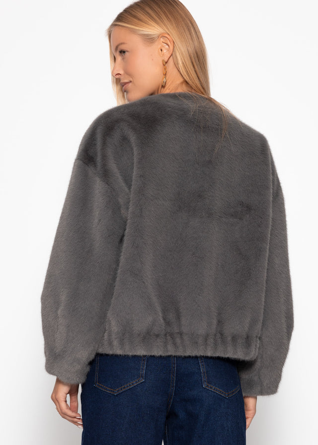 Faux fur bomber jacket - grey