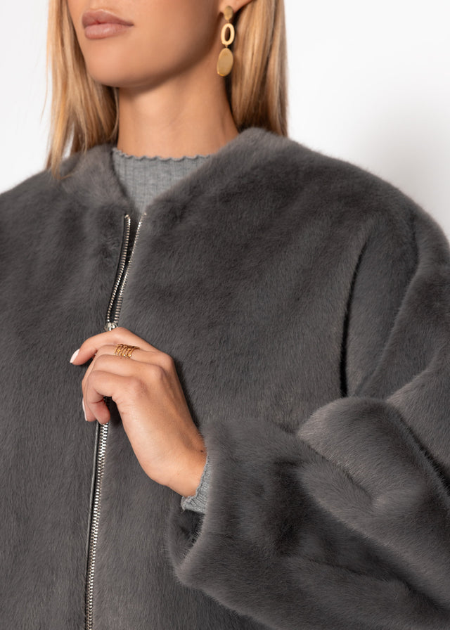 Faux fur bomber jacket - grey