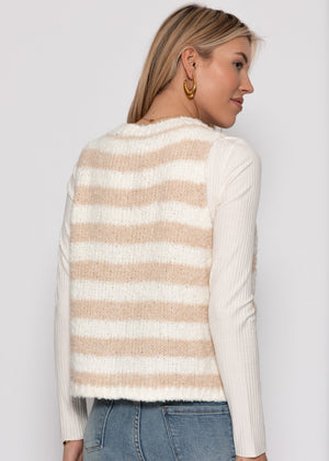Bouclé-Weste mit Blockstreifen - beige-offwhite