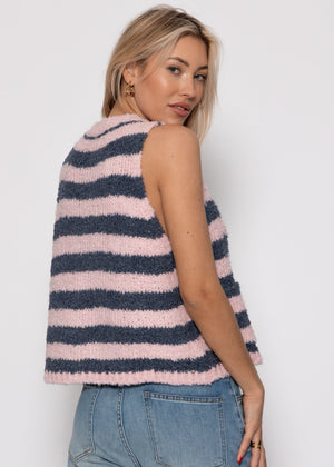 Bouclé Block Stripe Vest - Pink-Grey