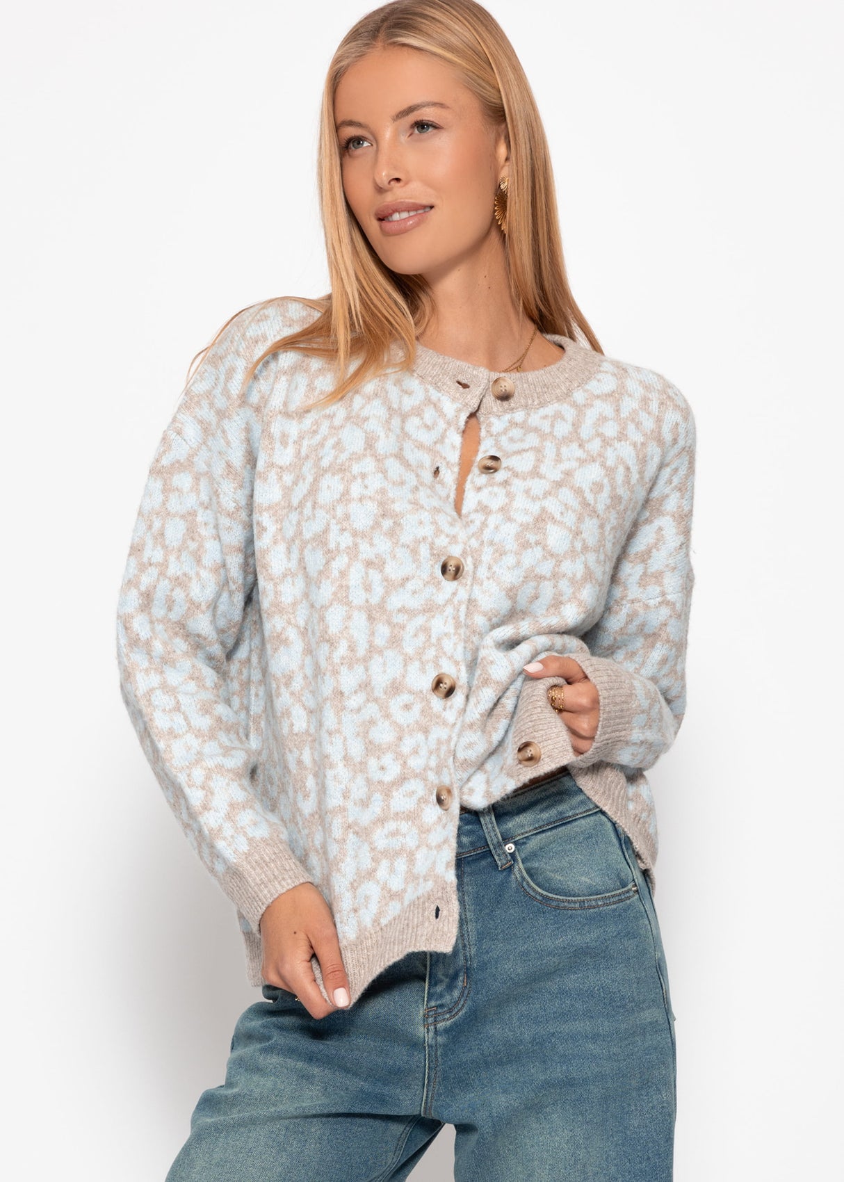 Cardigan mit Leo-Muster - hellblau