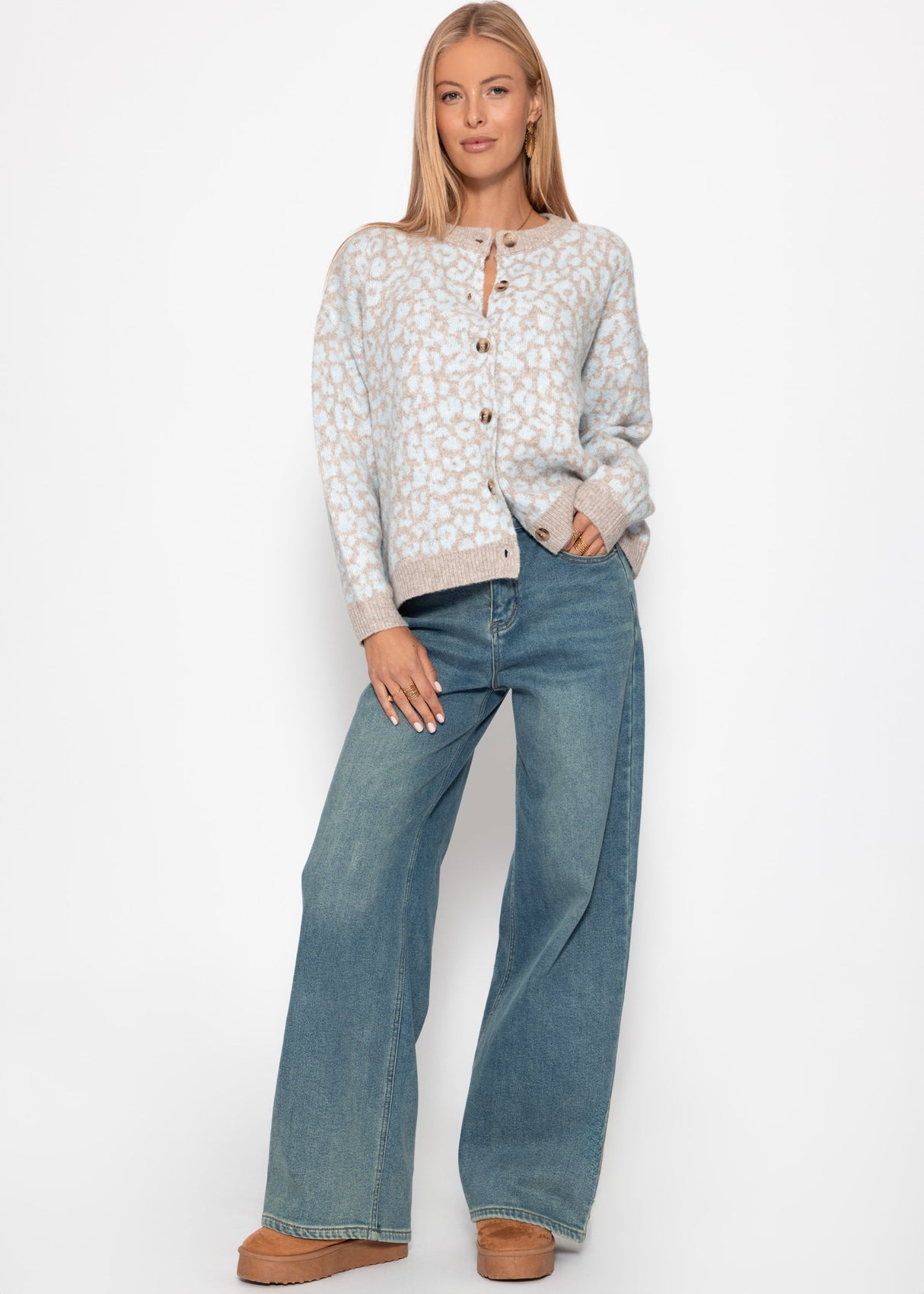 Cardigan mit Leo-Muster - hellblau