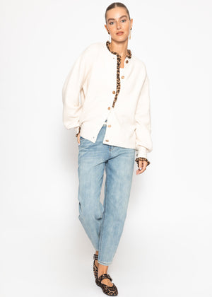 Cardigan mit Rüschen im Leo-Print - offwhite