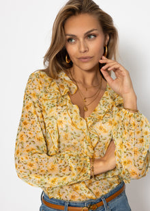 Chiffon Bluse mit Rüschen - gelb