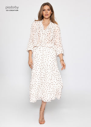 Chiffon Bluse mit Volants und Punktemuster - offwhite