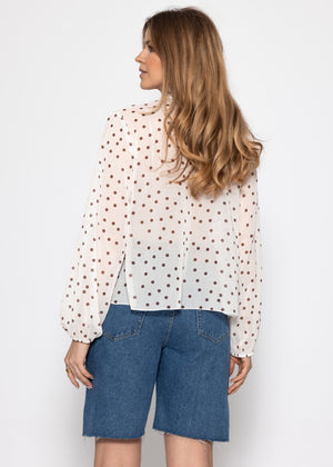 Chiffon Bluse mit Volants und Punktemuster - offwhite