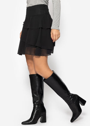 Chiffonrock mit Volants - schwarz