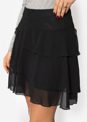 Chiffonrock mit Volants - schwarz