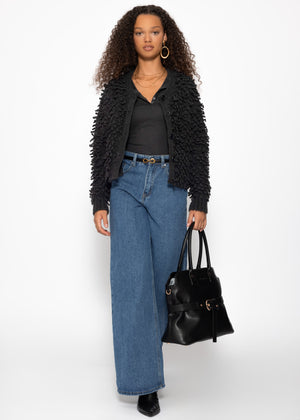 Ribbed button-front T-shirt - black