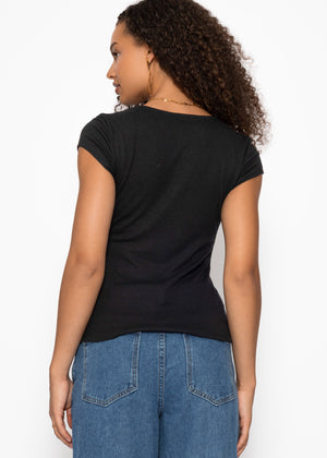 Ribbed button-front T-shirt - black