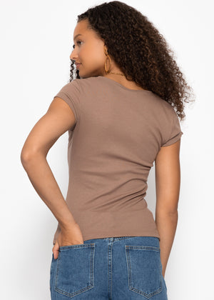 Ribbed button-front T-shirt - taupe