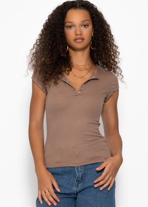 Ribbed button-front T-shirt - taupe