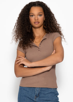 Ribbed button-front T-shirt - taupe