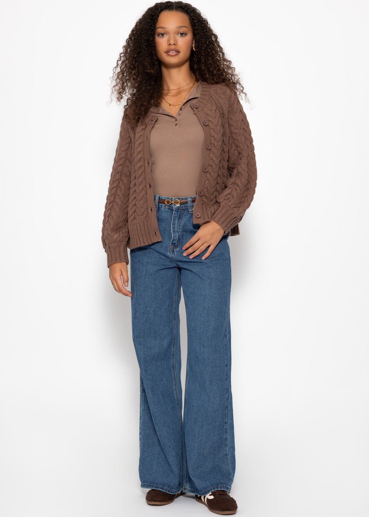 Ribbed button-front T-shirt - taupe